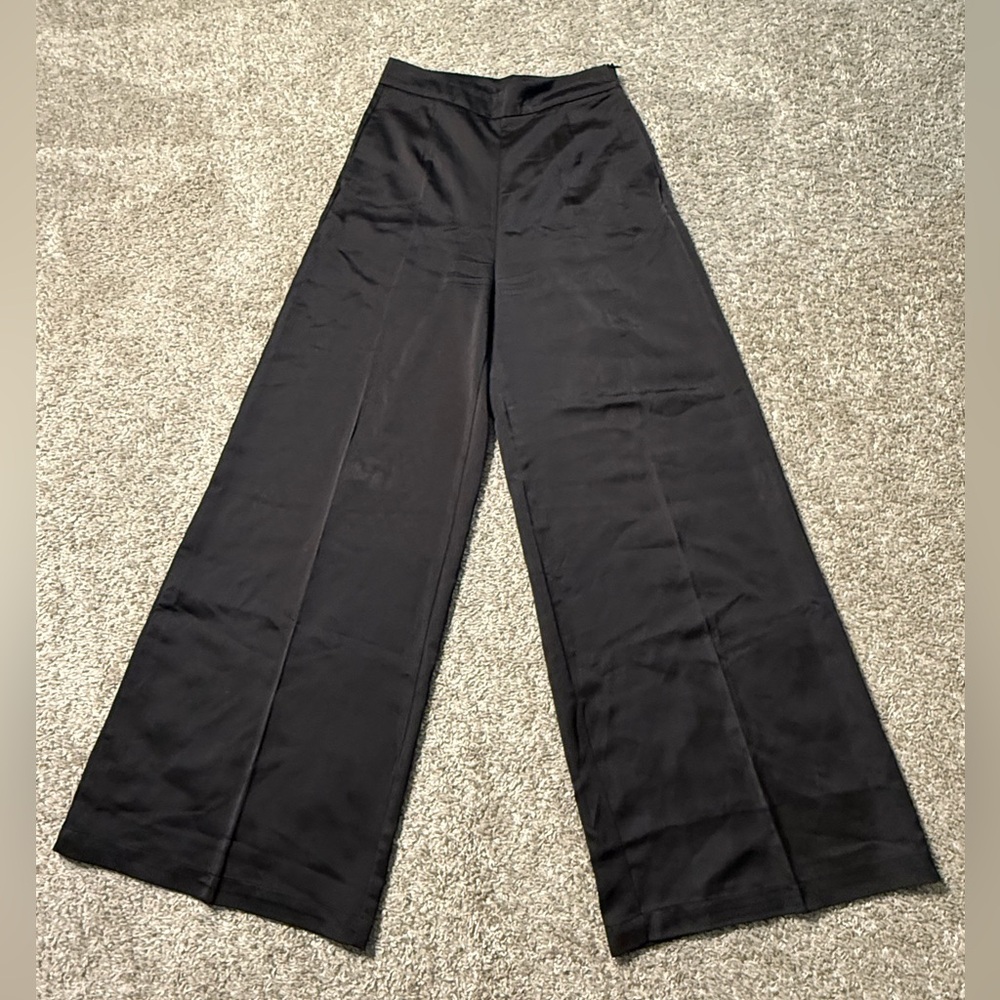 Commence super high rise black satin wide leg pants